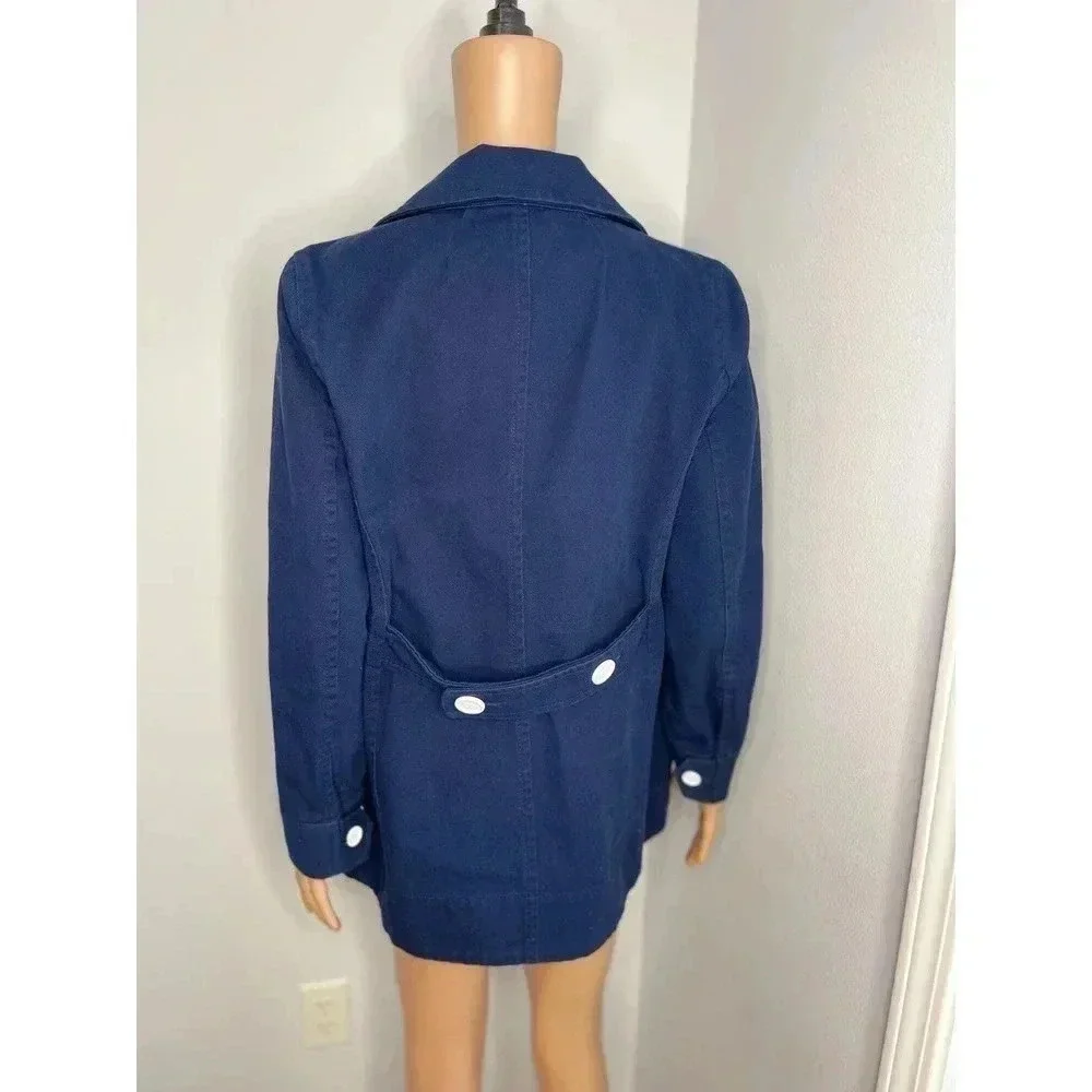 J Crew Heavyweight  Cotton Peacoat size 6 Navy Twill preppy nautical - Picture 3 of 12